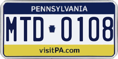 PA license plate MTD0108