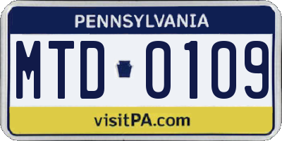 PA license plate MTD0109
