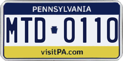 PA license plate MTD0110