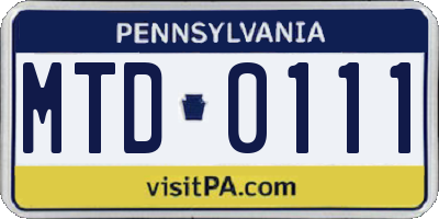PA license plate MTD0111