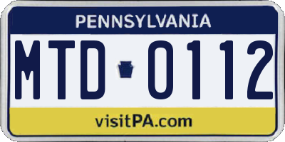 PA license plate MTD0112