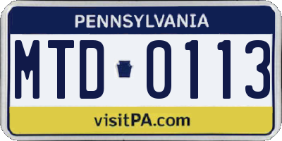 PA license plate MTD0113
