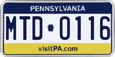 PA license plate MTD0116