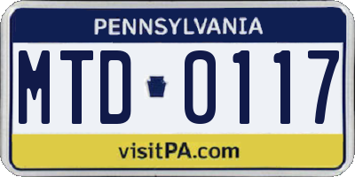 PA license plate MTD0117