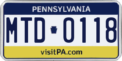PA license plate MTD0118