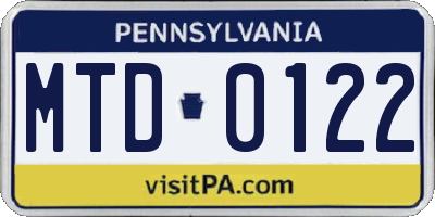 PA license plate MTD0122