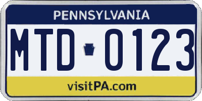 PA license plate MTD0123