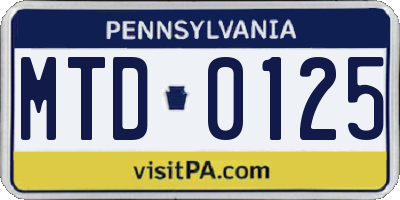 PA license plate MTD0125