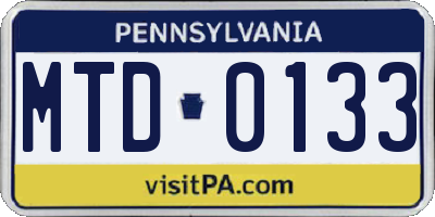 PA license plate MTD0133