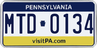PA license plate MTD0134