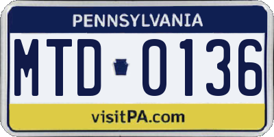 PA license plate MTD0136