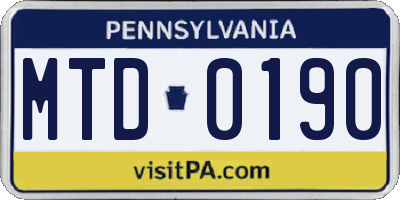 PA license plate MTD0190