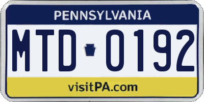PA license plate MTD0192