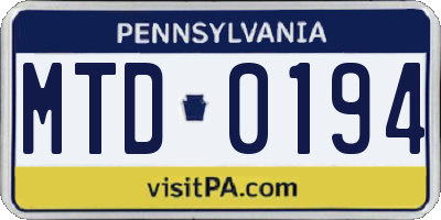 PA license plate MTD0194