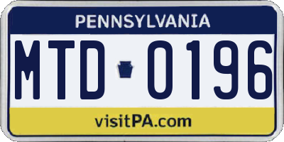 PA license plate MTD0196