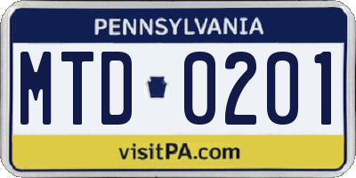 PA license plate MTD0201