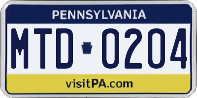 PA license plate MTD0204