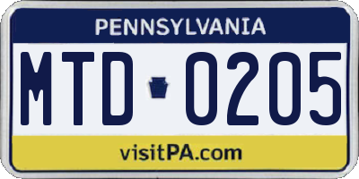 PA license plate MTD0205