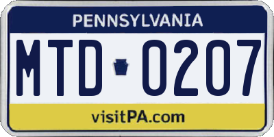 PA license plate MTD0207