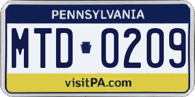 PA license plate MTD0209