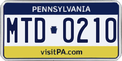 PA license plate MTD0210