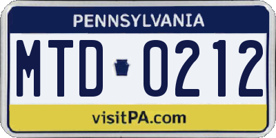 PA license plate MTD0212