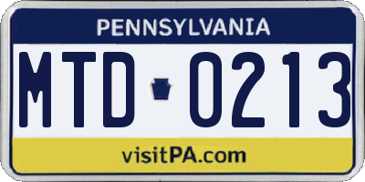 PA license plate MTD0213