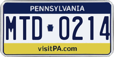 PA license plate MTD0214