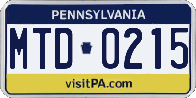 PA license plate MTD0215
