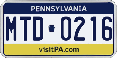 PA license plate MTD0216
