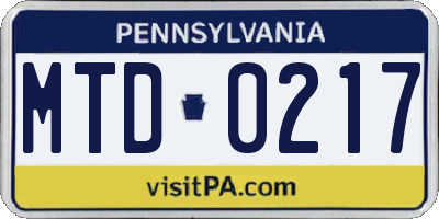PA license plate MTD0217