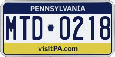 PA license plate MTD0218