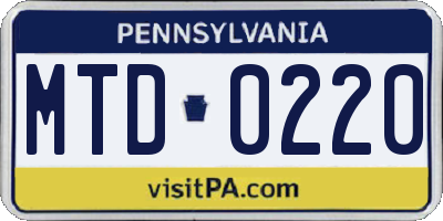 PA license plate MTD0220