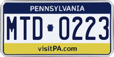 PA license plate MTD0223
