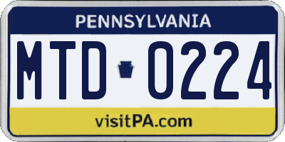 PA license plate MTD0224