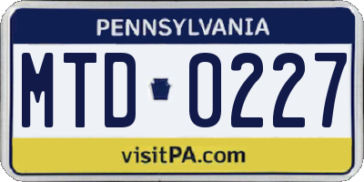 PA license plate MTD0227