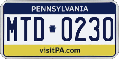 PA license plate MTD0230