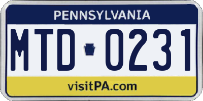 PA license plate MTD0231