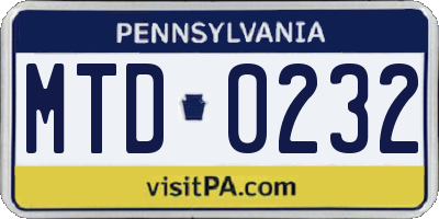 PA license plate MTD0232