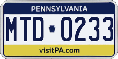 PA license plate MTD0233