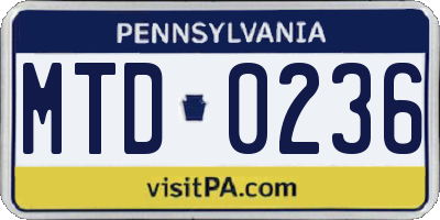 PA license plate MTD0236
