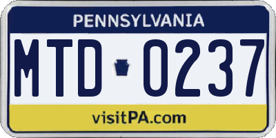 PA license plate MTD0237