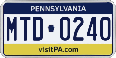 PA license plate MTD0240