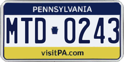 PA license plate MTD0243