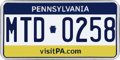 PA license plate MTD0258