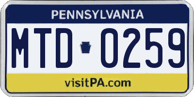PA license plate MTD0259