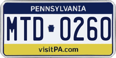 PA license plate MTD0260