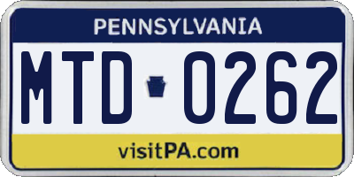 PA license plate MTD0262