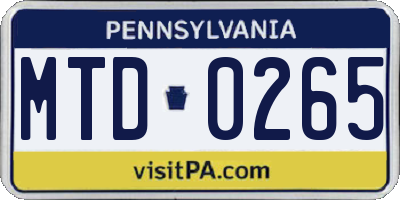 PA license plate MTD0265