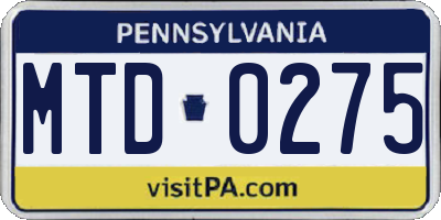 PA license plate MTD0275